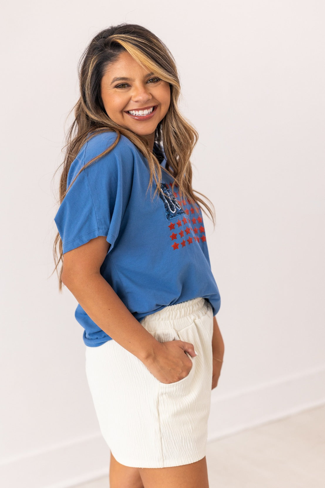 USA Flag Glitter Stars Top