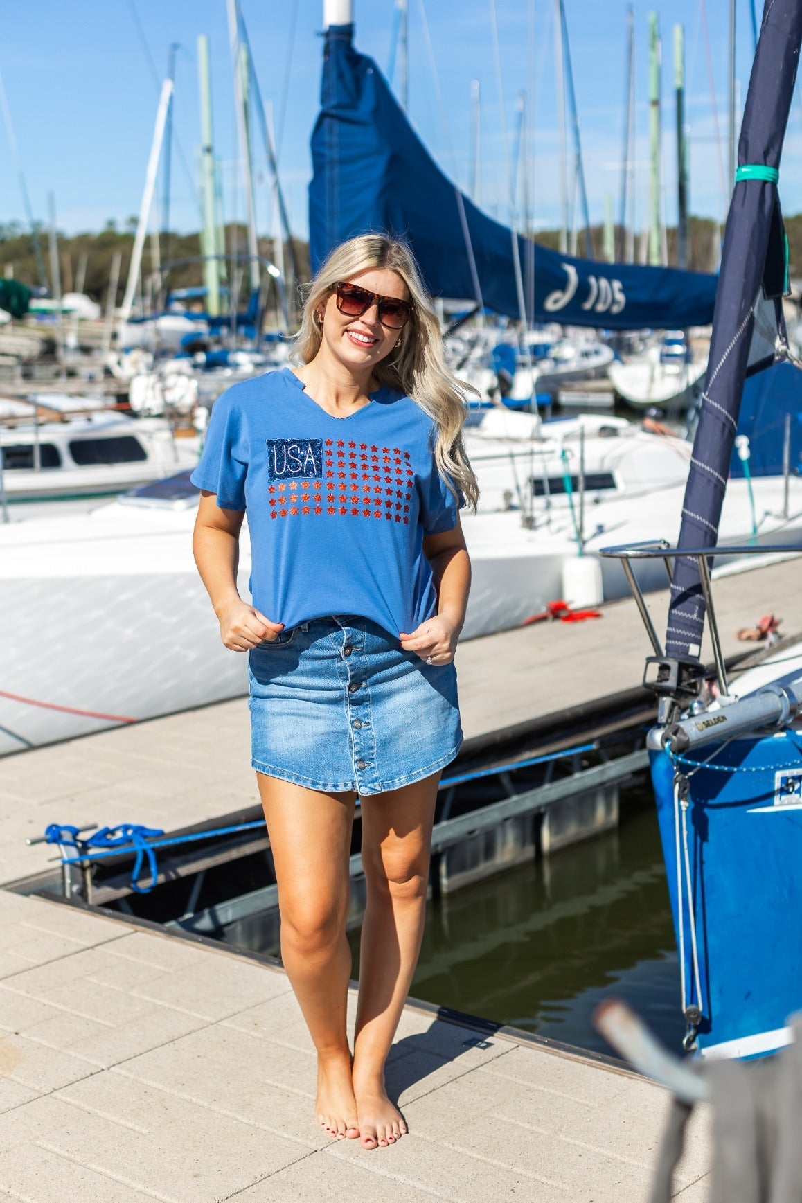 USA Flag Glitter Stars Top