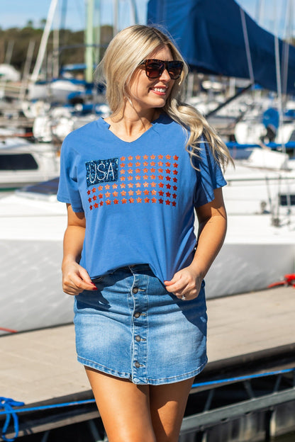 USA Flag Glitter Stars Top