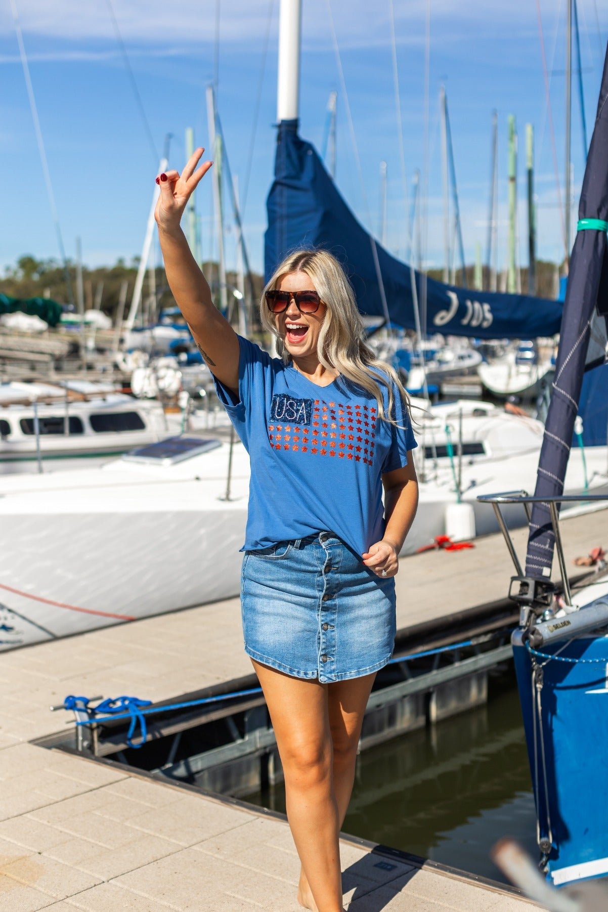 USA Flag Glitter Stars Top