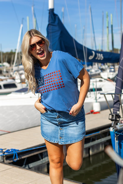 USA Flag Glitter Stars Top