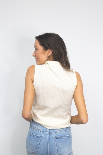 Sleeveless Ribbed Mock Neck Top, Ivory