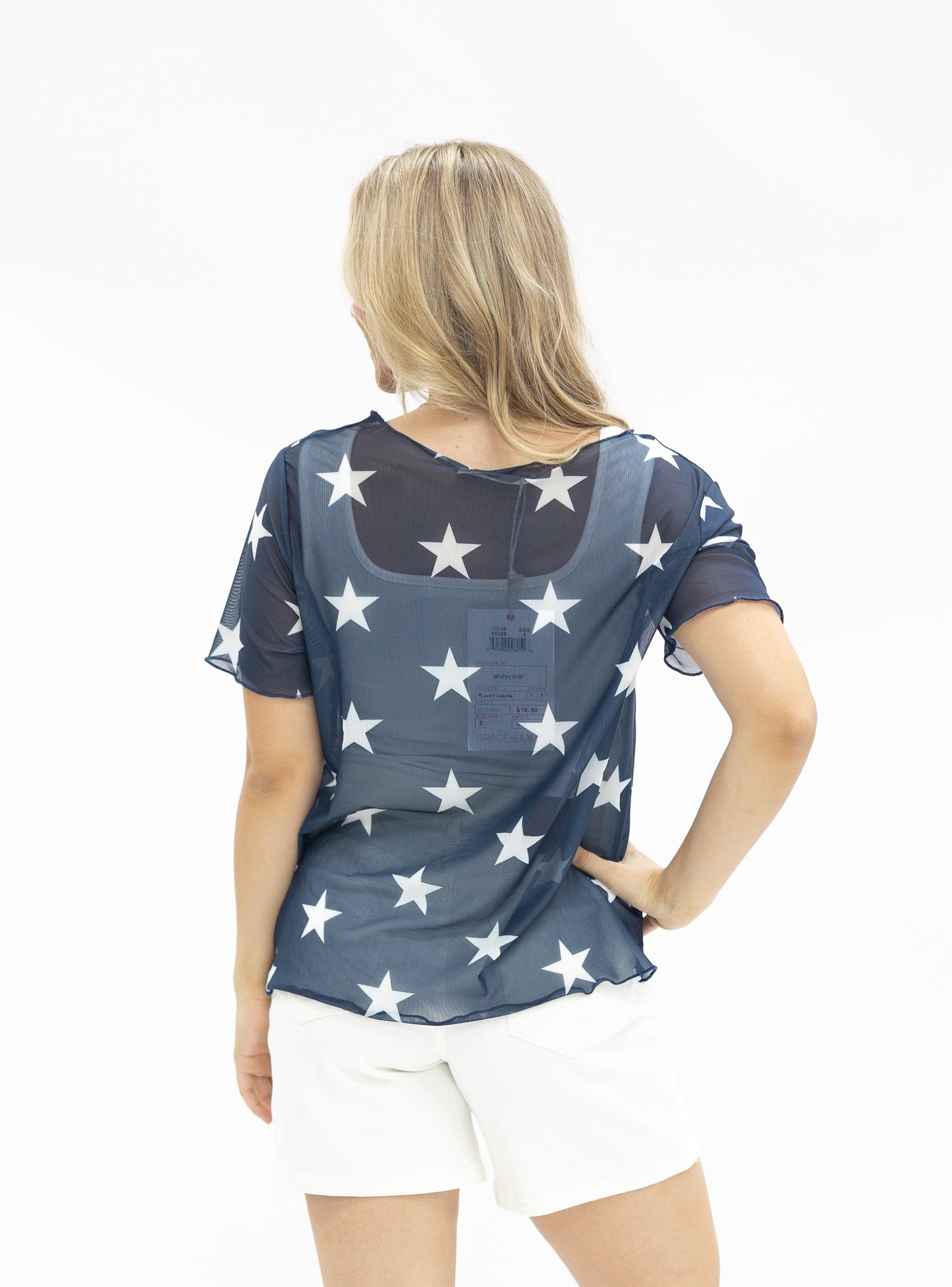 Mesh Short-Sleeve Top, Navy