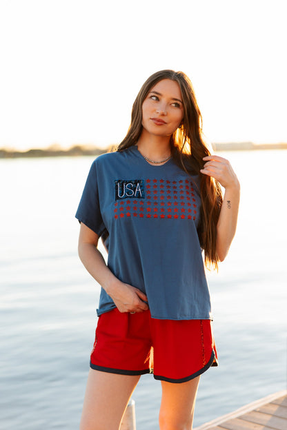 USA Flag Glitter Stars Top