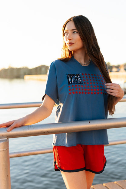 USA Flag Glitter Stars Top