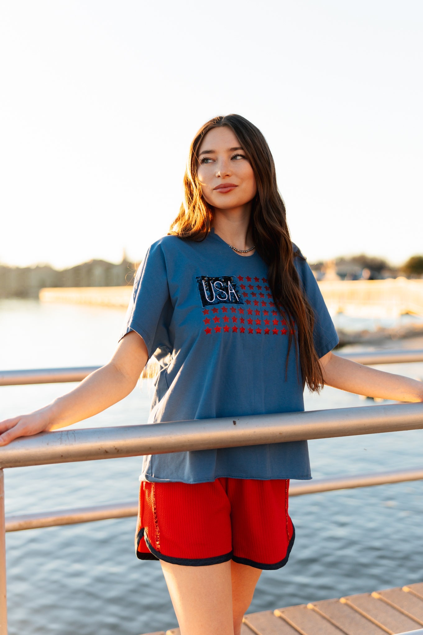 USA Flag Glitter Stars Top