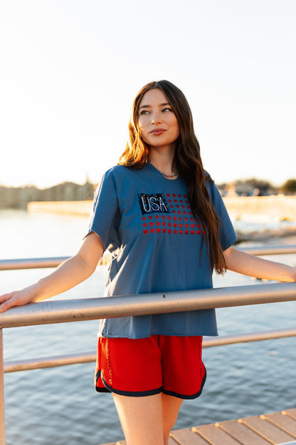 USA Flag Glitter Stars Top
