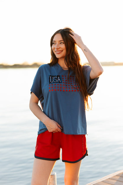 USA Flag Glitter Stars Top