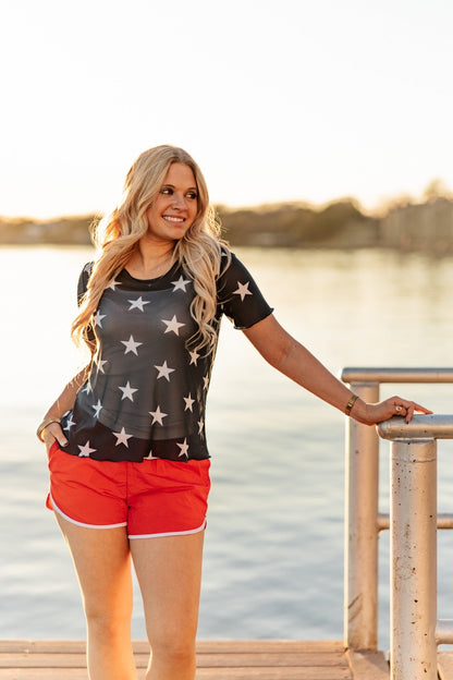 Mesh Short-Sleeve Top, Navy