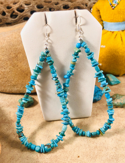 Navajo Turquoise & Sterling Silver Beaded Hoop Earrings