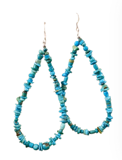 Navajo Turquoise & Sterling Silver Beaded Hoop Earrings