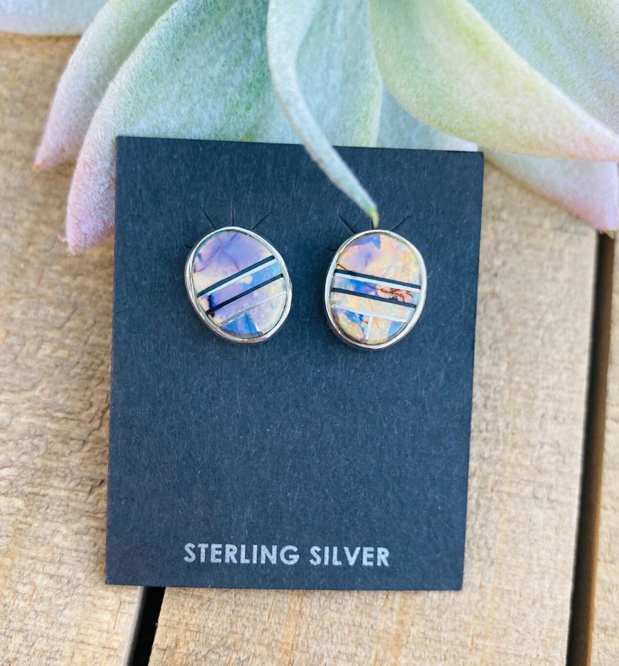 Navajo Opal & Sterling Silver Inlay Stud Earrings