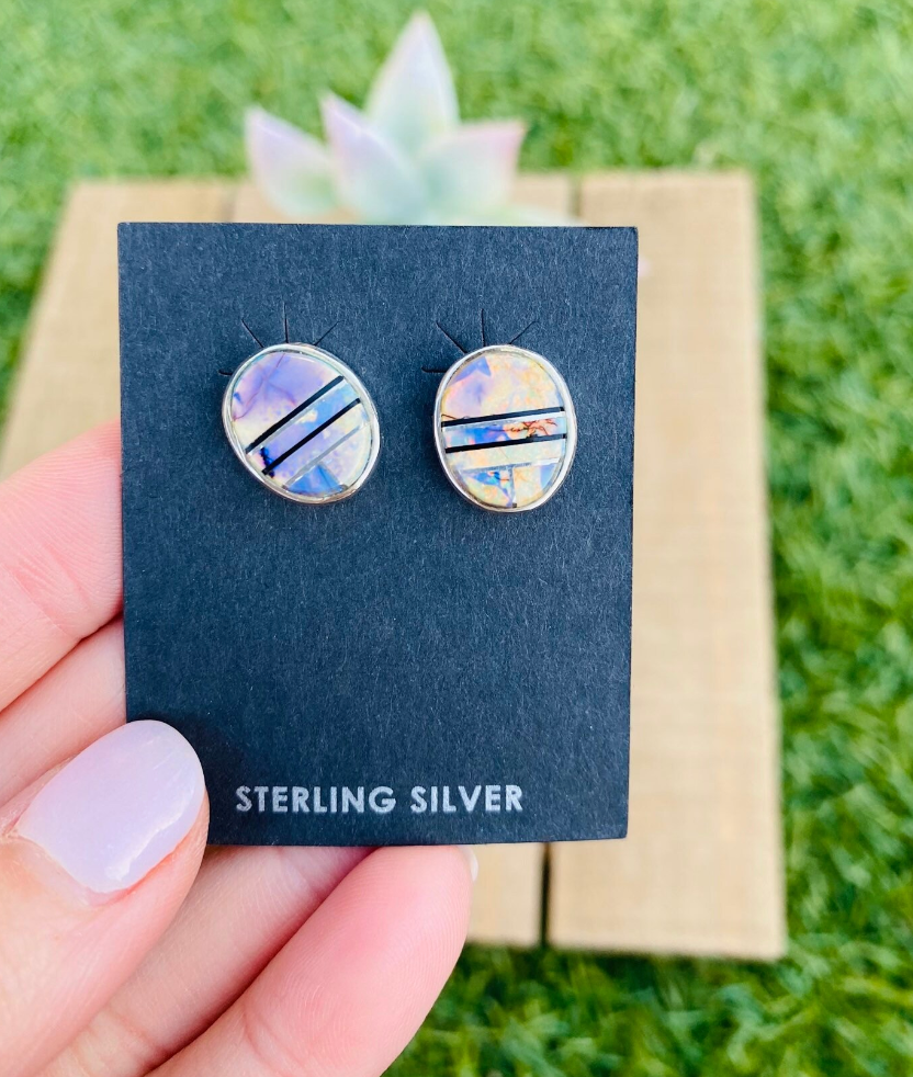 Navajo Opal & Sterling Silver Inlay Stud Earrings