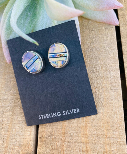 Navajo Opal & Sterling Silver Inlay Stud Earrings