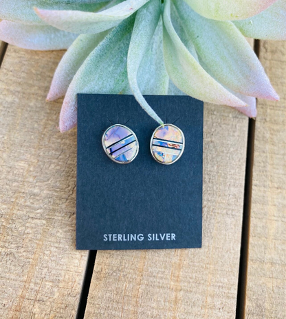 Navajo Opal & Sterling Silver Inlay Stud Earrings