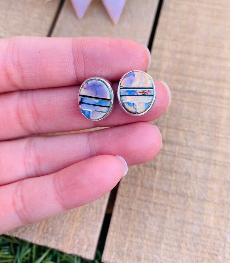 Navajo Opal & Sterling Silver Inlay Stud Earrings