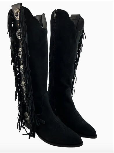 Rodeo Doll Fringe Boots in Black