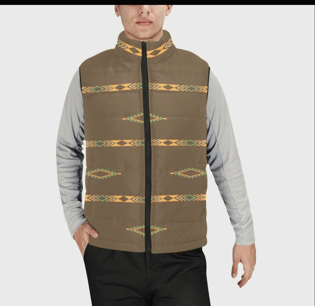 Light Brown Aztec Men's Puffy Vest