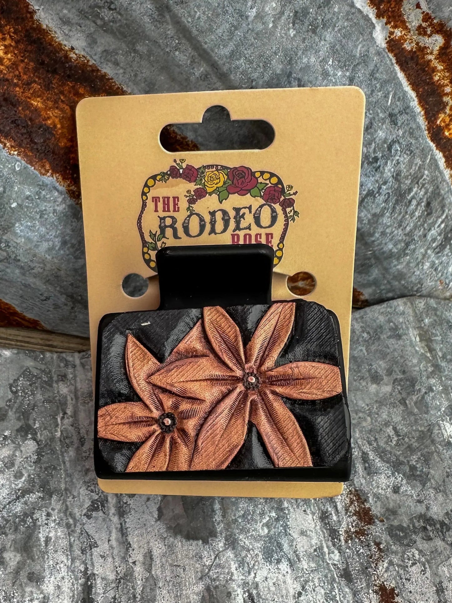 Tooled Leather Hair Clip Daisy Small