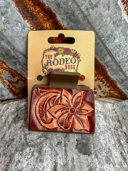 Tooled Leather Hair Clip Floral Small