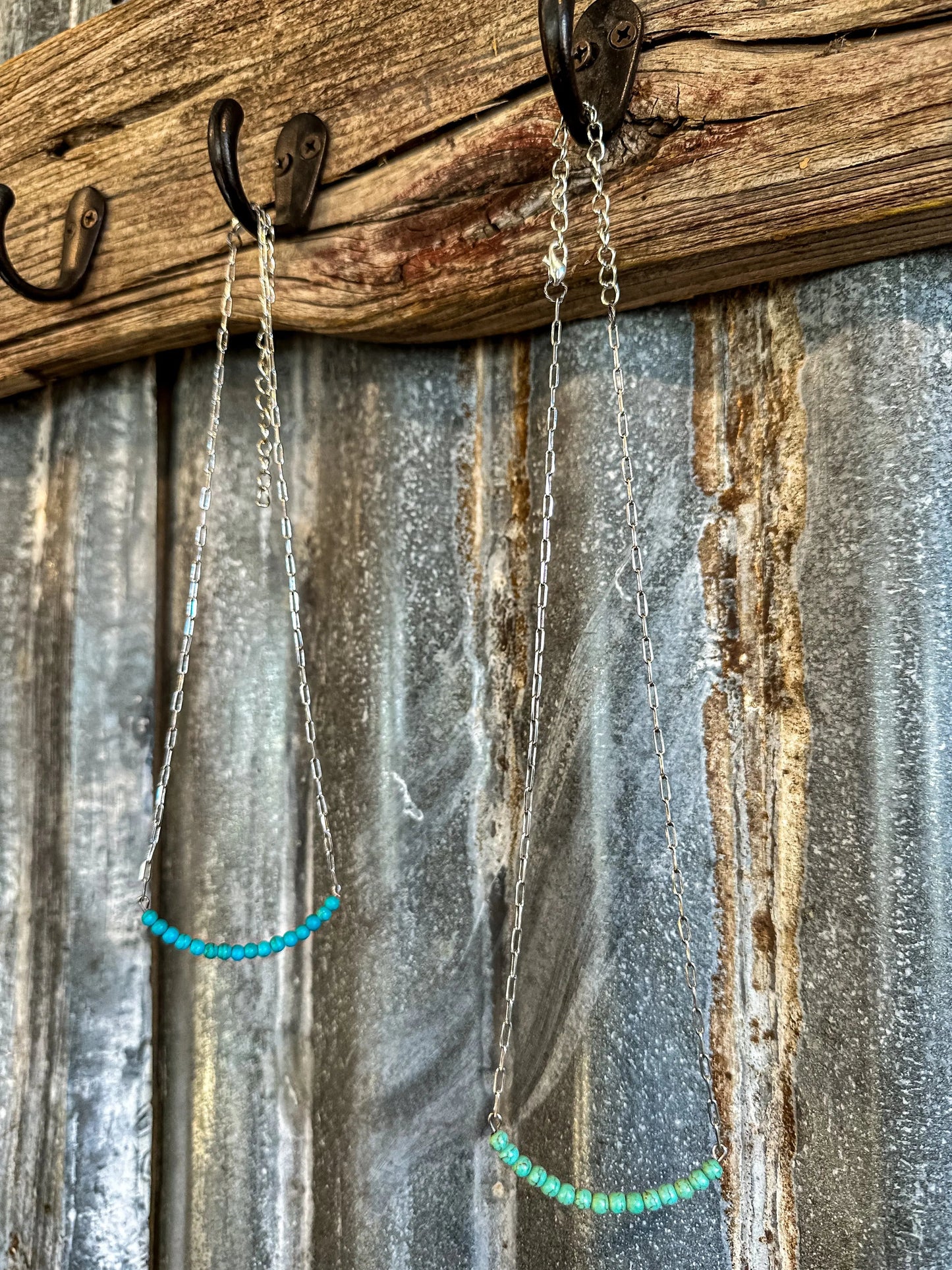 The Annie Bar Necklace with Petite Turquoise Beads