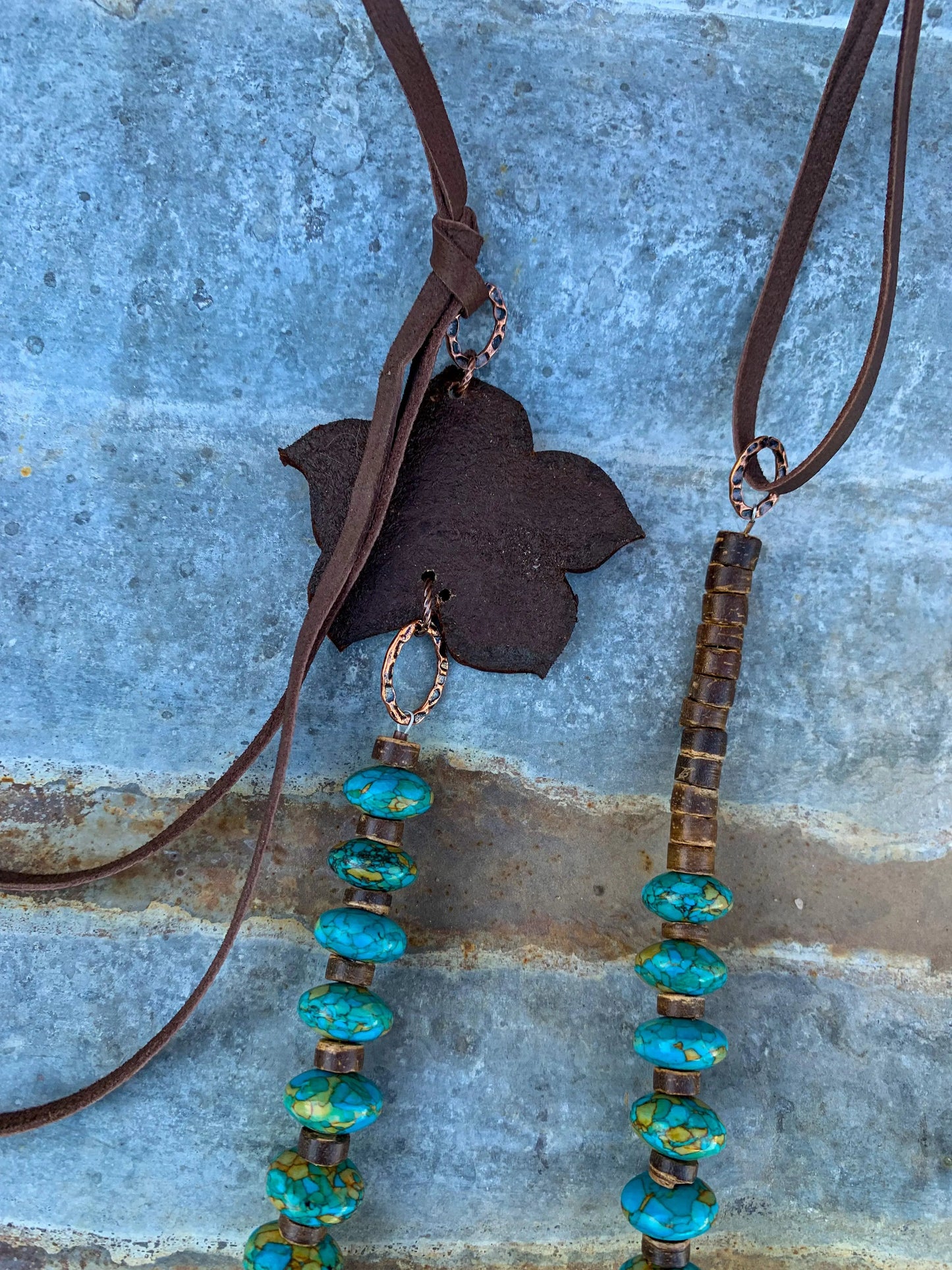 The Lucille Necklace with Hand Tooled Leather Pansy Pendant