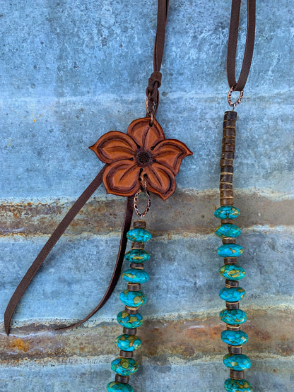 The Lucille Necklace with Hand Tooled Leather Pansy Pendant