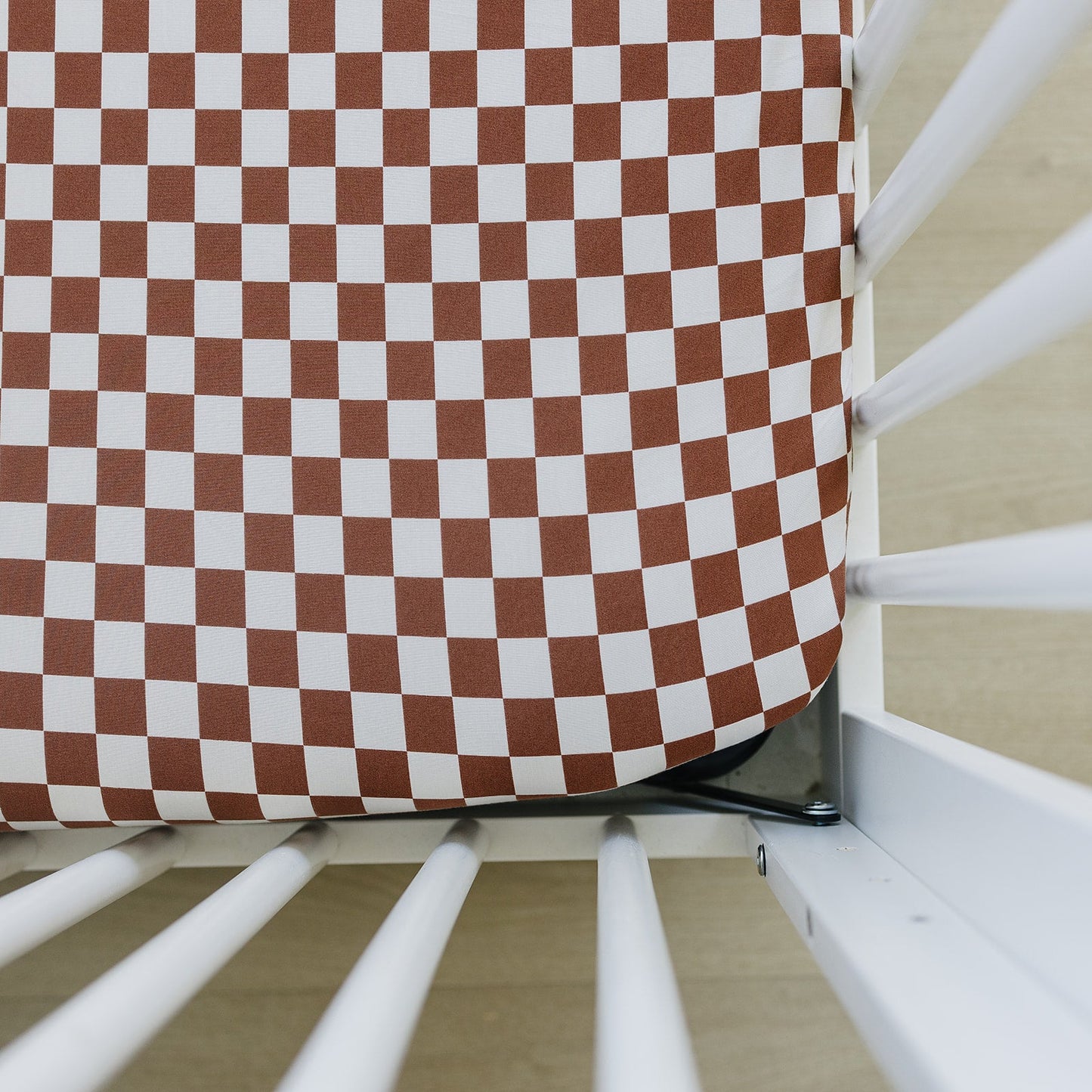 Rust Checkered Bamboo Stretch Crib Sheet