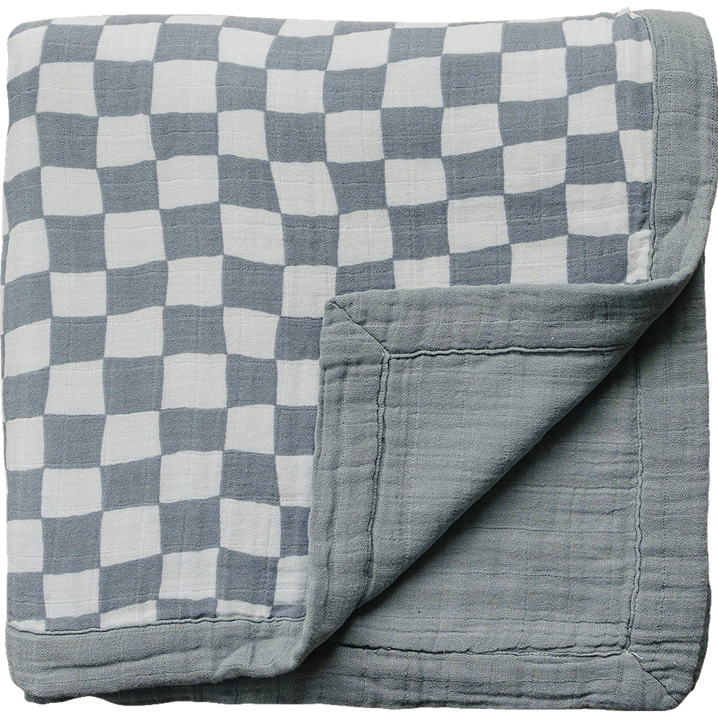 Dusty Blue Wavy Checkered Muslin Quilt