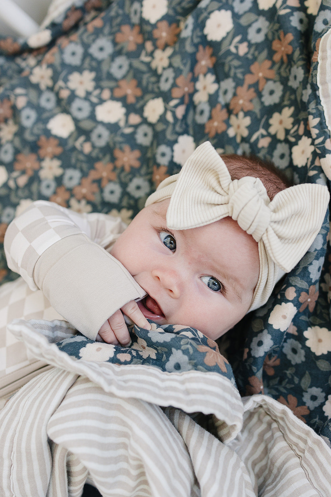 Taupe Checkered Bamboo Head Wrap