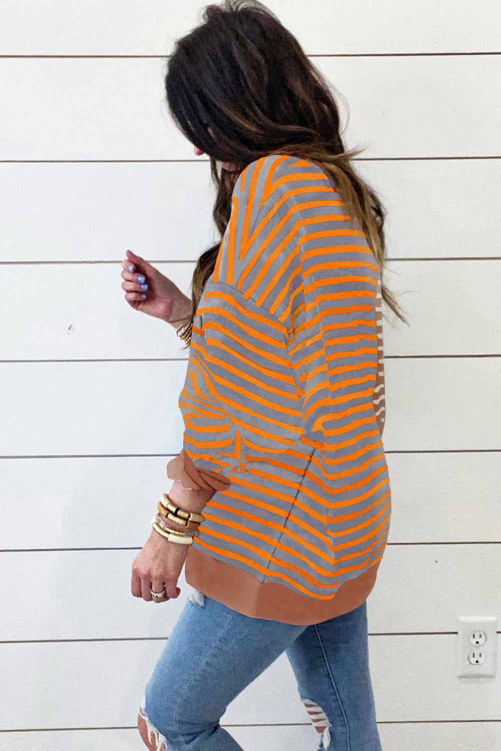 Brown Stripe Oversize Sweatshirt