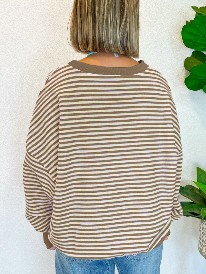 Striped Round Neck Long Sleeve Sweatshirt