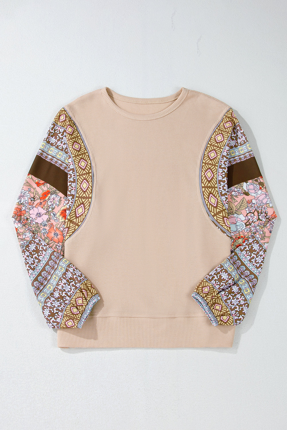 Floral Patchwork Waffle Knit Top