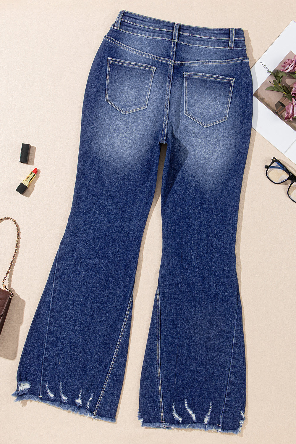 High Rise Raw Hem Flared Jeans