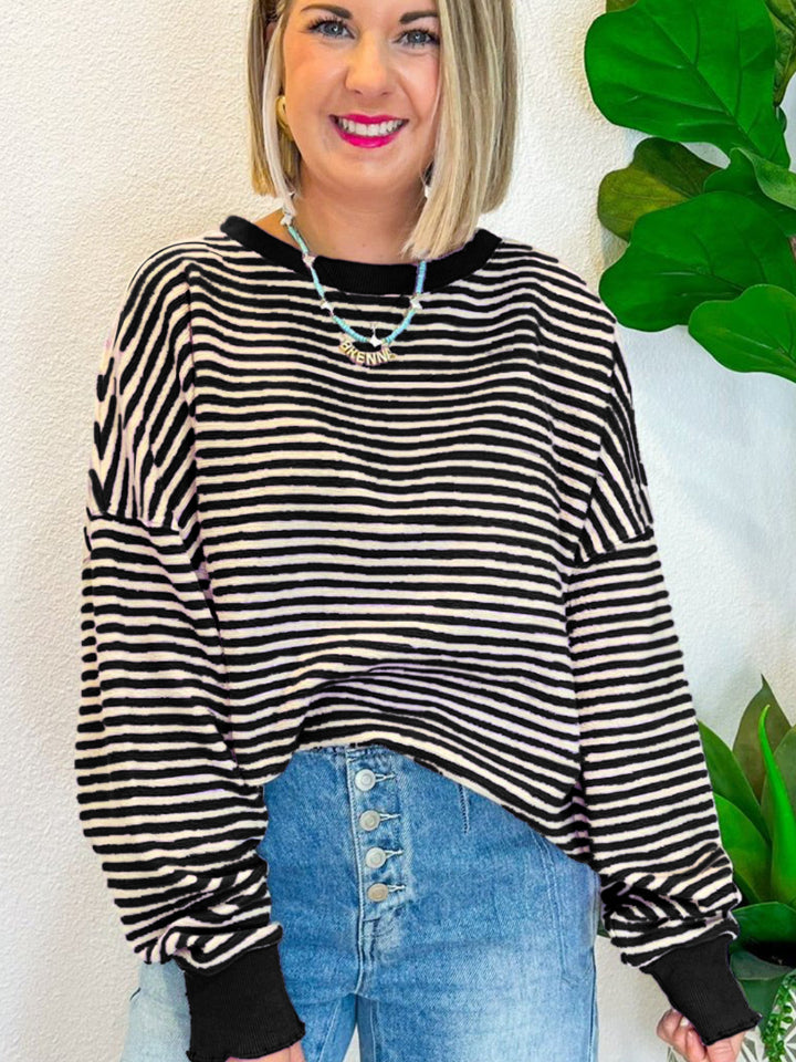 Striped Round Neck Long Sleeve Sweatshirt