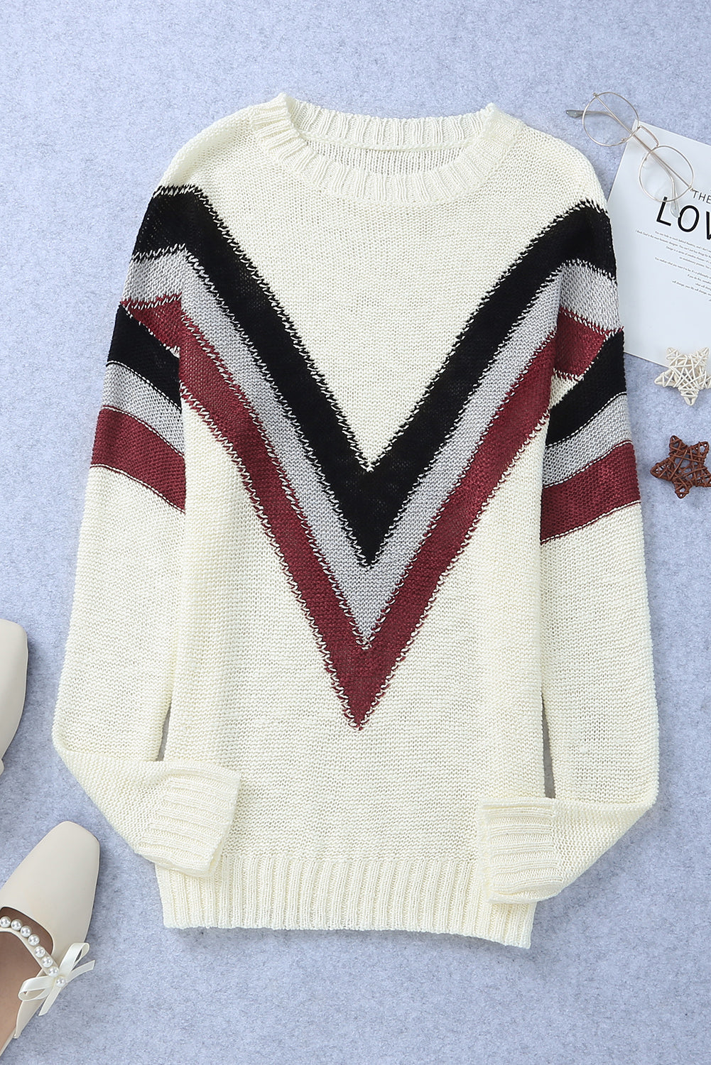 Contrast Dropped Shoulder Long Sleeve Sweater