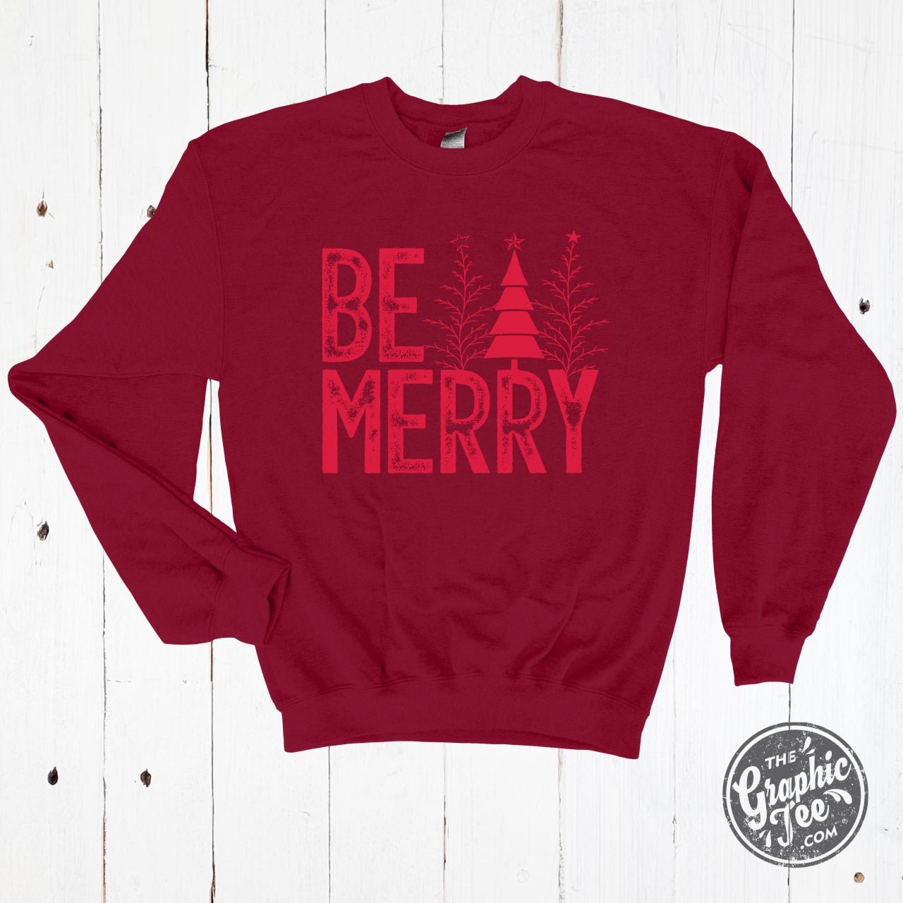 Be Merry Antique Cherry Red Crewneck Sweatshirt