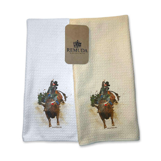 BULL RIDER Western Rodeo Kitchen Hand Towel Set