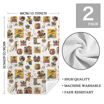 Vintage Cowgirl Collage Dish Towels Set of 2 Made in America