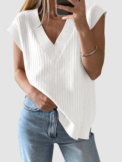 Mandy Ribbed V-Neck Sweater Vest