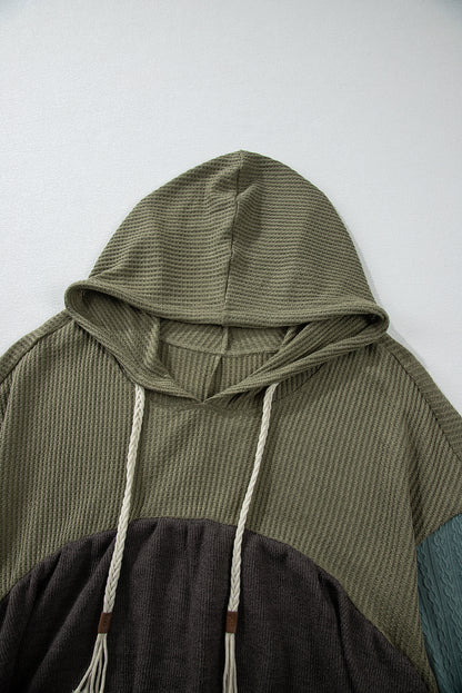 Green Patchwork High Low Hooded Top