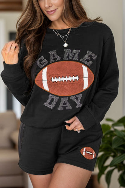 GAME DAY Football Round Neck Long Sleeve Top and Shorts Set