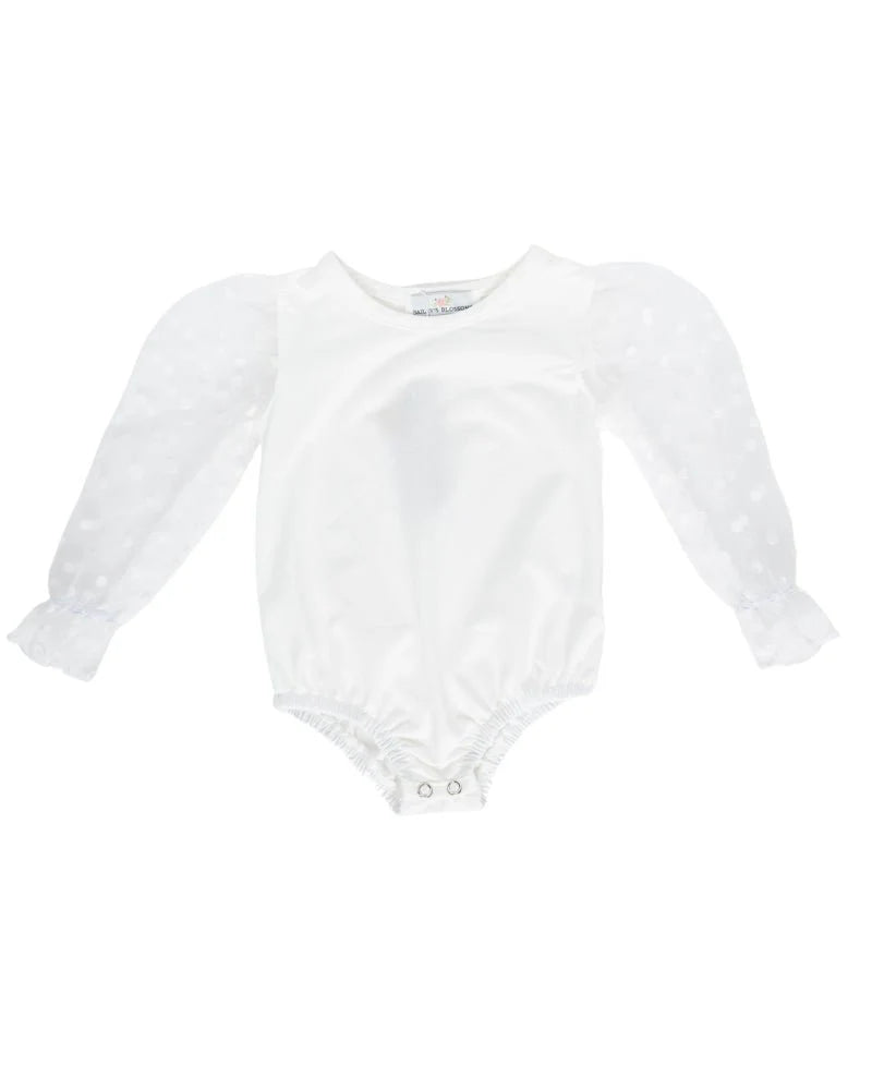 Destinee Sheer Dot Sleeve Top & Leotard - White