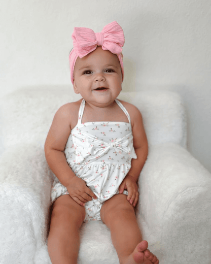 Dottie Bow Front Bubble Romper - Petite White Floral