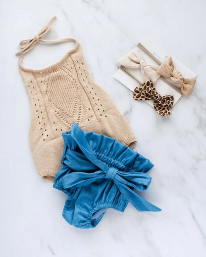 Drake Crochet Halter Romper - Vanilla Cream