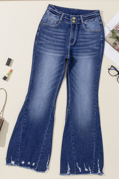 High Rise Raw Hem Flared Jeans