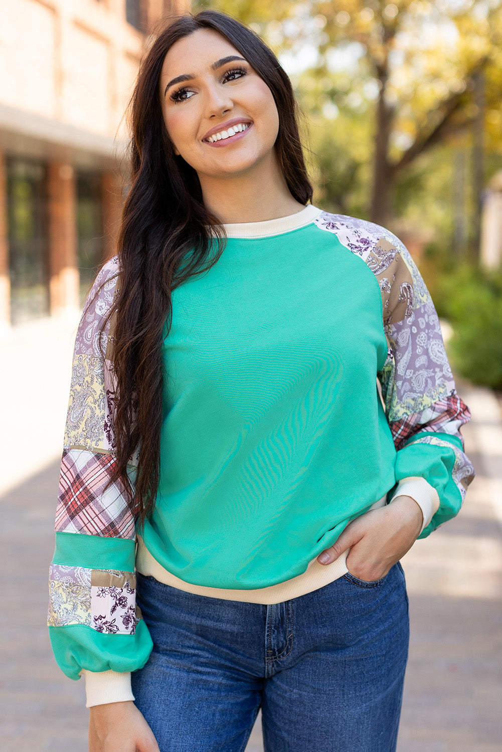 Vintage Paisley Long Sleeve Raglan Top