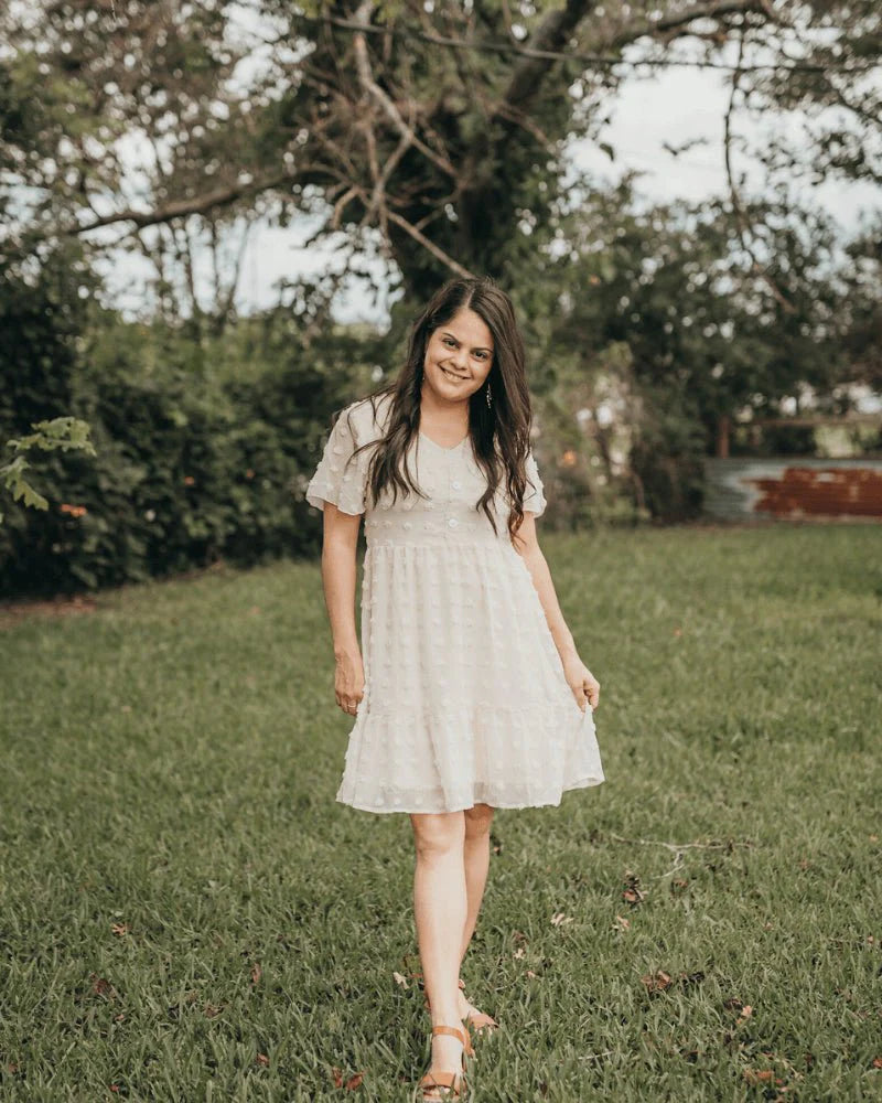 Eden Short Sleeve Dot Dress - Ivory