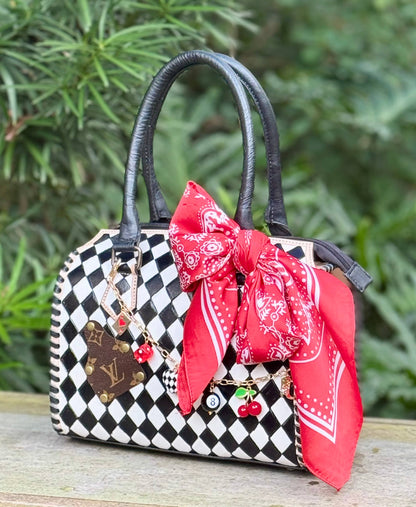 Upcycled LV Leather Checkered & Cherries Speedy Bag