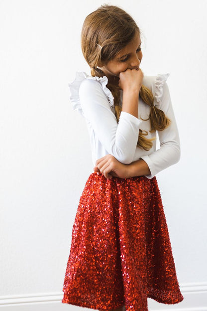 Red Sequin Twirl Skirt